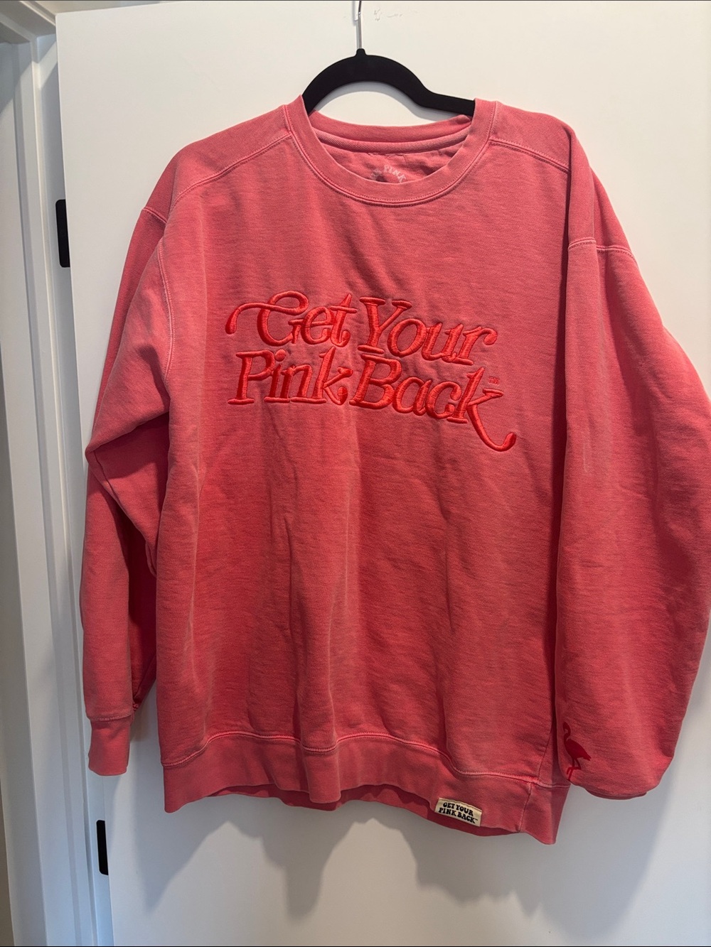 Get Your Pink Back Embroidered Crewneck Sweater - Pink